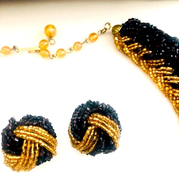 Vintage Demi Parure Garnet Gold Bead Necklace Set - Picture 6 of 14